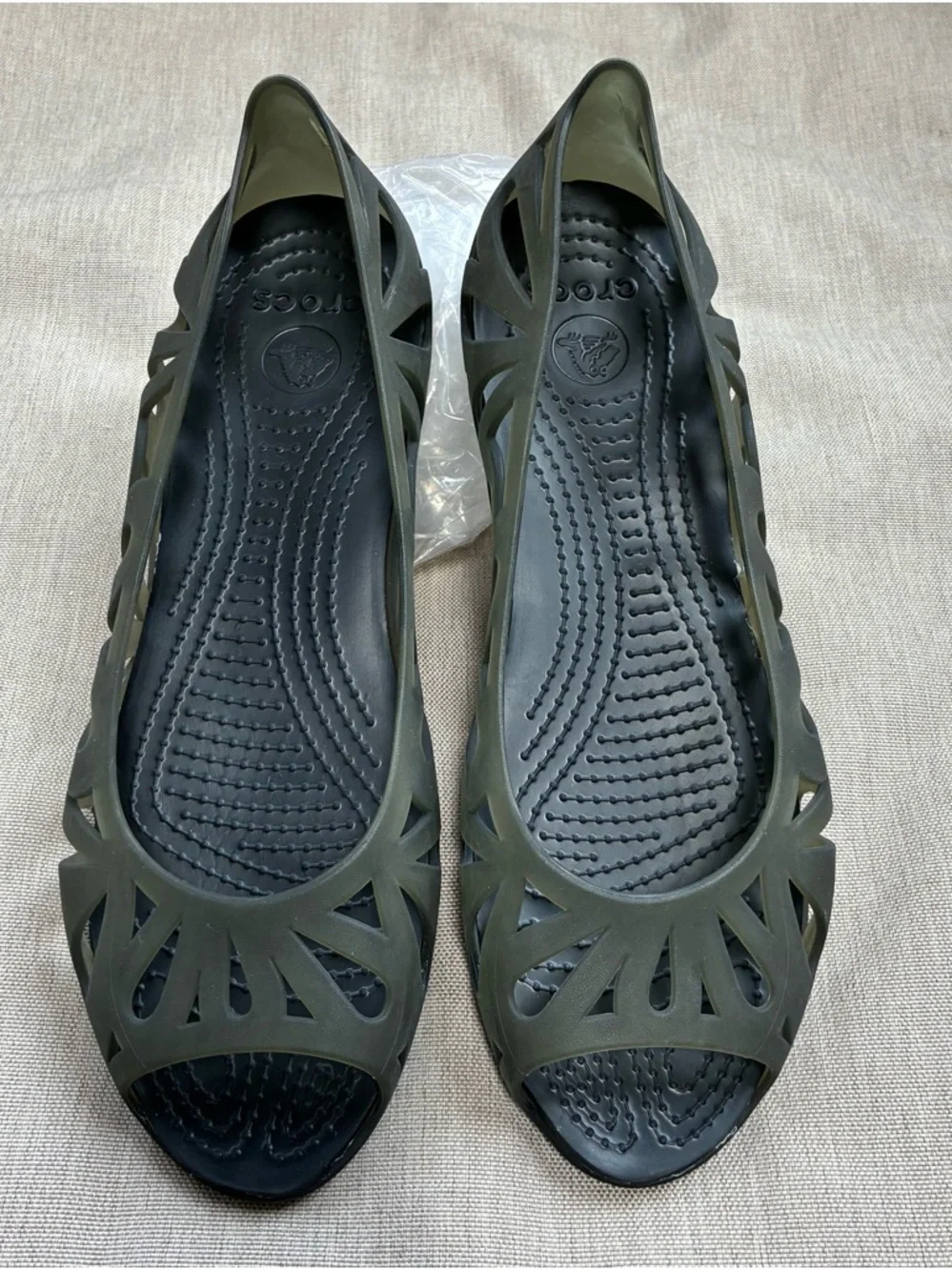 CROCS Adrina III Translucent Cutout Peep-Toe Jelly Flats - Picture 3 of 5
